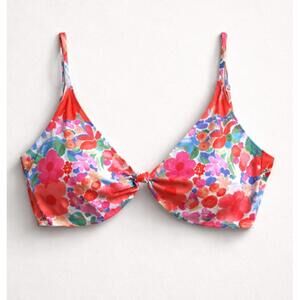 Pink Lily Floral Print Bikini Top Size 3X